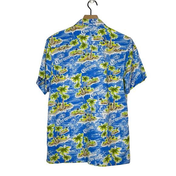 Corona Tropical Island Button Down Shirt Men's Size Small Blue Hawaiian Beach - Picture 3 of 10